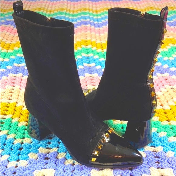 Azura Joanjay Black Heeled Boots Booties Studded Stud Stretch 41 EU / 9.5 US - Picture 1 of 15